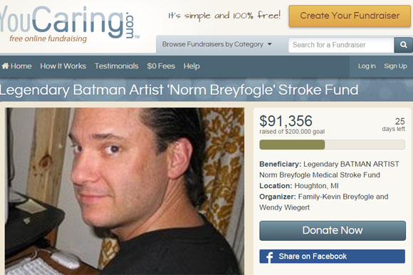 The crowdfunding site for Norm Breyfogle's health care costs.