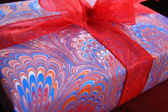 Marbled paper gift wrap available at Marbled Goods. 