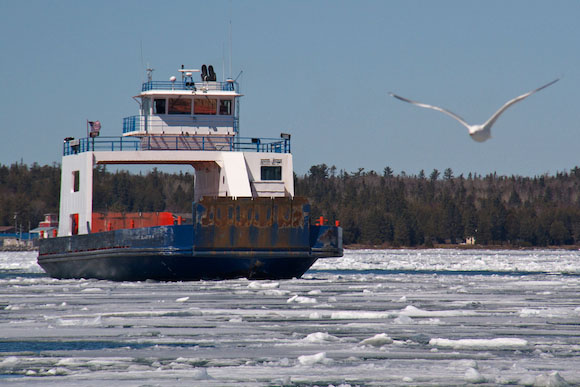 The Drummond Islander IV car ferry is one way people get to and from the Drummond Island school.