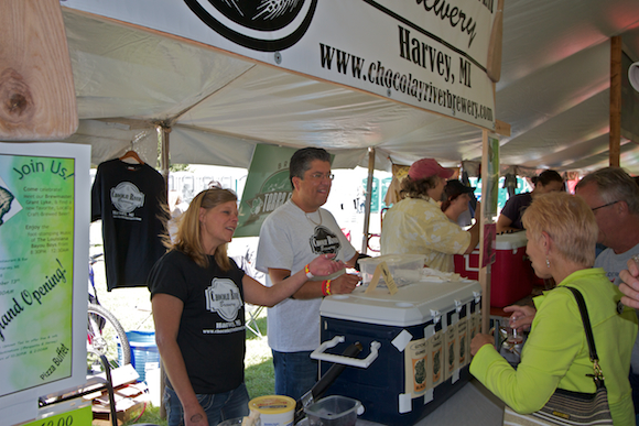 Chocolay River brewers talk to customers at the U.P. Beer Fest.