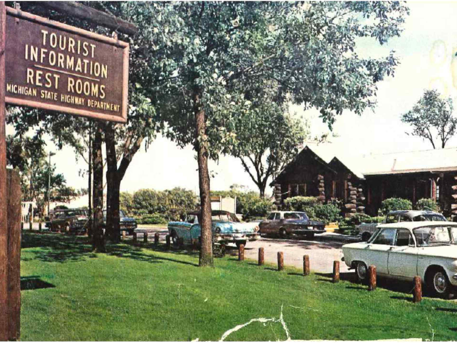 A vintage postcard view of the original Menominee Welcome Center.