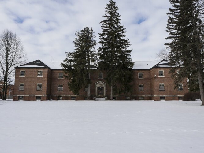 One of the remaining buildings standing at the site of the Mt. Pleasant Indian Industrial Boarding School