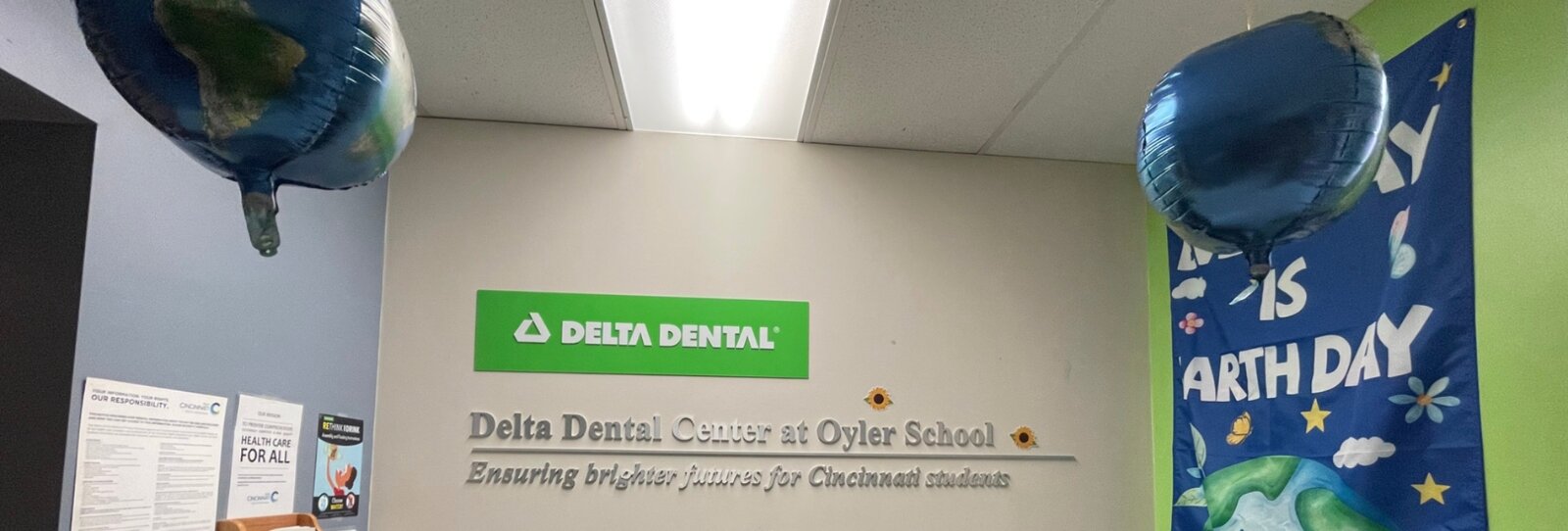 The waiting room in the Delta Dental Center at Oyler, home to the first SBDC with three dental operatories, decked out for Earth Day.