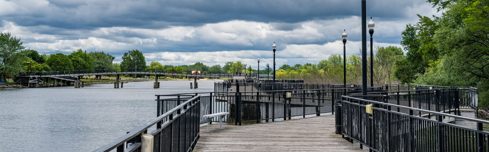 Bay City's Riverwalk includes a scenic bridge from the West Side to the Middlegrounds Island.