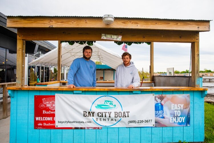 Jonah Joppich (left) and Jared Greshow (right), friends for nearly 30 years, founded Bay City Boat Rental together in 2024.
