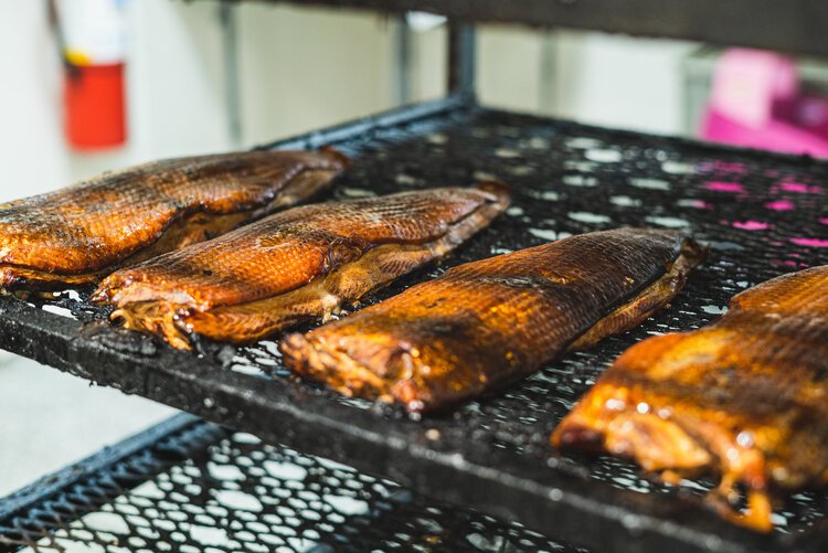 Hickory smoke flavors fish smoked onsite.