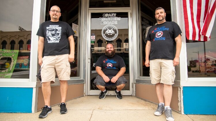 From left, Chris Exo, Jeff Palmer, and Brentt Brunner opened Crazy Quarters Arcade in Downtown Bay City early in 2020, before COVID-19 social distancing restrictions changed businesses. The arcade closed for a brief time, but is set to re-open in a l