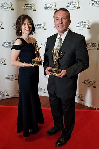Delta College's Kim Wells and Bob Przbylski each won an Emmy during an award ceremony held in June.