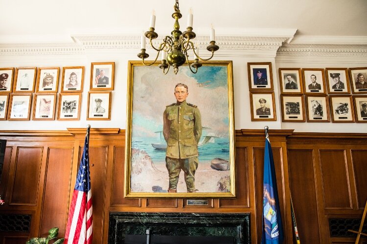 The airport was named after Ensign James R. Clements, depicted in this portrait. His father, William L. Clements, donated a substantial amount of money for the airport. Ensign Clements was a World War I aviator, who died of influenza in France.