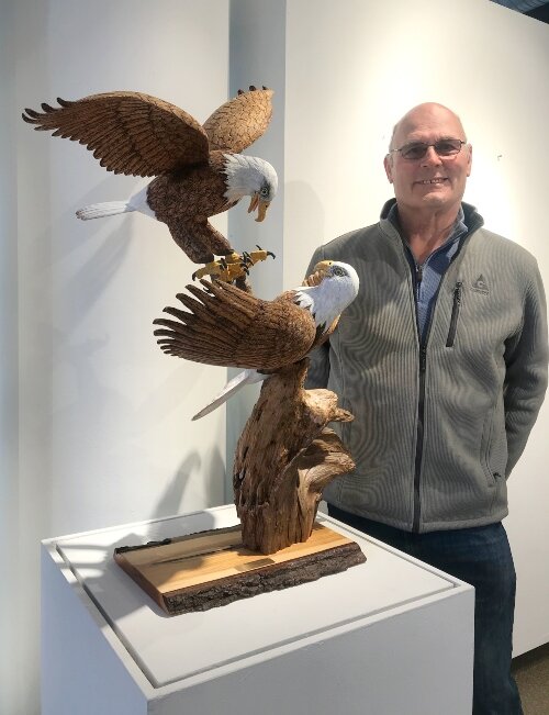 Wood carver Larry VanSteenhouse of Unionville creates carvings of animals native to the Midwest.