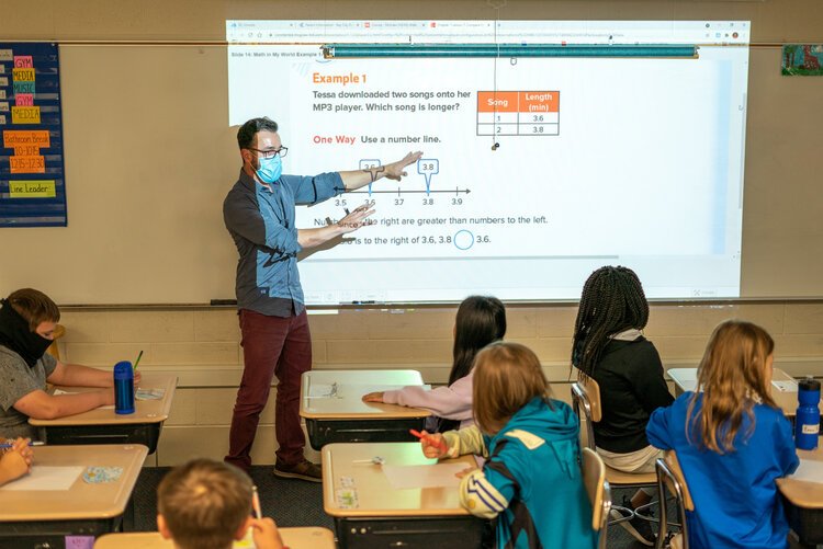 Teachers, such as this one at McAlear-Sawden Elementary, had to get creative to teach during the pandemic.