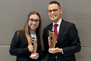 SVSU students Lindsey Mead, from Saginaw, and Justin Weller, from Bay City, are preparing for a national moot court tournament Jan. 17 and 18.