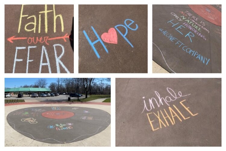 Lisa Gruenberg, Kassi Gruenberg, and Teiah Faulk spent some time at the Midland Tridge in early April creating messages of hope and encouragement.
