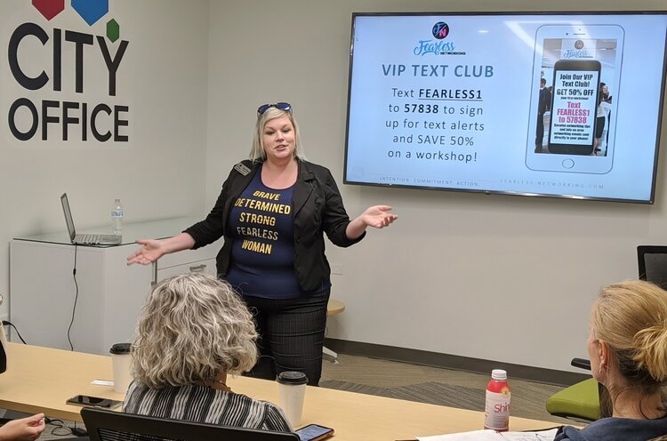 Neena Hogle offers Strategy Week participants a primer on networking during her "Fearless Networking” presentation.