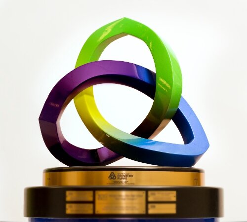 The first-place team in the A.H. Nickless Innovation Award competition receives this 3D-printed traveling trophy. The team members’ names are engraved on the trophy. (Photo courtesy of the A.H. Nickless Innovation Award.)