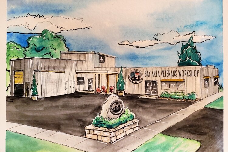 The Bay Veterans Foundation has secured grants and donations to transform an old building into a workshop and learning center for area veterans. (Artist's rendering courtesy of the Bay Veterans Foundation.)
