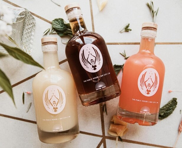 Small, sealed bottles let The Public House patrons enjoy their favorite craft cocktails at home.