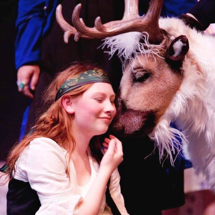 A reindeer puppet, created by Kristen Phillips Gray, is amazing audiences at the Bay City Players.