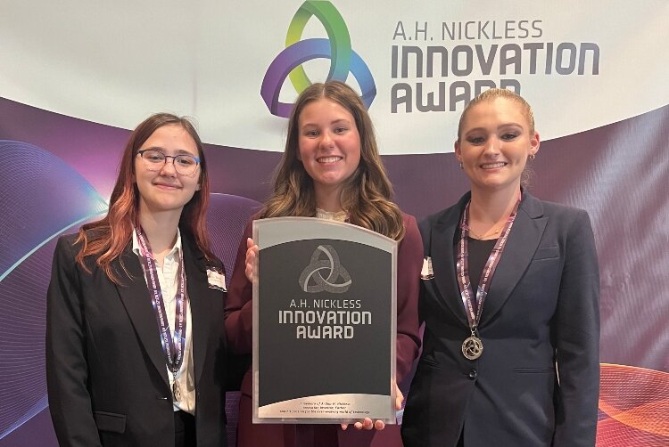ubrey Beson, Emma Dabrowski, and Madalyn Hughes – won second place in the A.H. Nickless Innovation Award competition at SVSU, earning scholarships for themselves and grants for their school. 