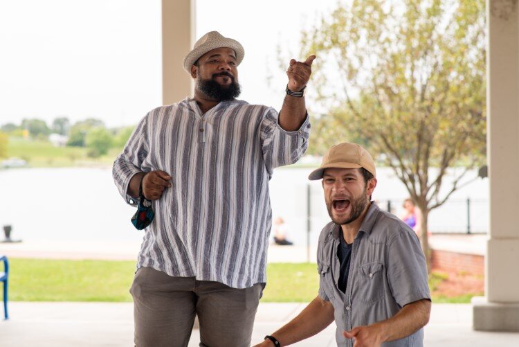 While Korie Lee Blossey sang, Ryan VanDenBoom tap danced during the Downtown Shuffle Around on Sept. 12, 2020. (Photo Credit: Ben Tierney)