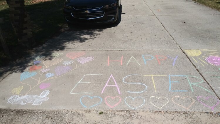 Tina Harvey created a display too big to contain in one photo in Houghton Lake. Part of the message spells out an Easter greeting.