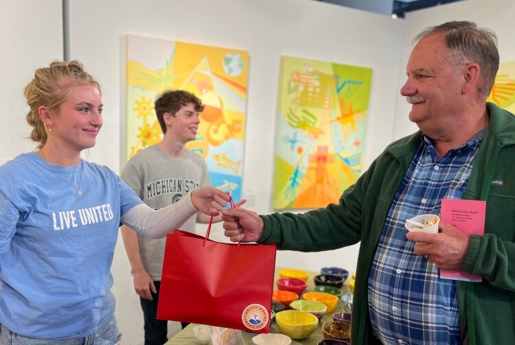 Earlier this spring, students at Pinconning Area High School earned volunteer hours while running an Empty Bowls fundraiser in cooperation with Studio 23. (Photo courtesy of the United Way of Bay County)