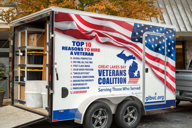 Great Lakes Bay Veterans Coalition’s trailer, which is aimed to be filled with donations for veterans this month.