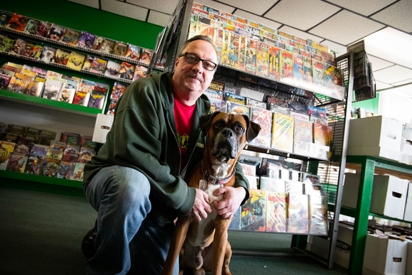 John Cashman's dog, Petey, is the store's unofficial mascot.