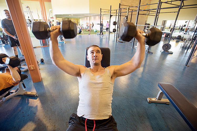 Justin Caine works out at State Of Fitness - photo Dave Trumpie