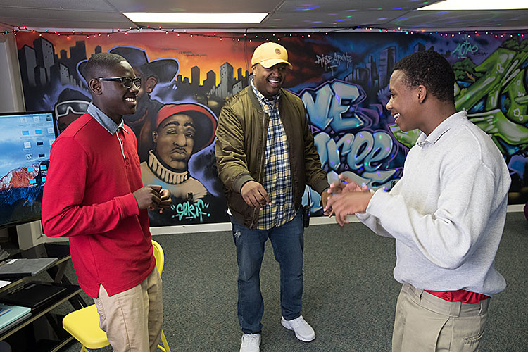 Dacorius Hobbs-Student (lft), Antoine McNeely (rt) & Russell Davis IV (center) - photo Dave Trumpie