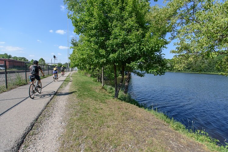 Riding the B2B Trail in Ann Arbor.