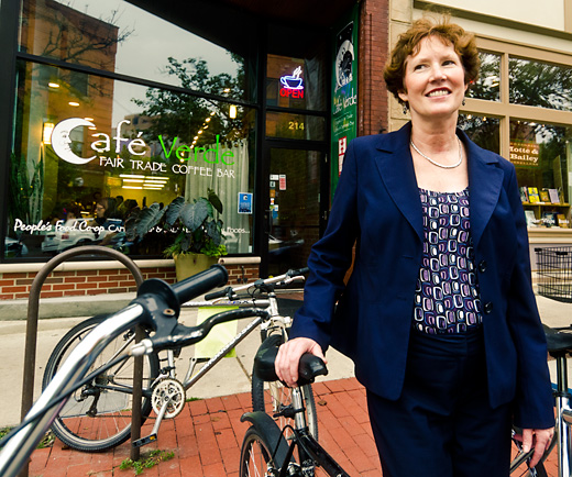 Terri Blackmore at the On-Street Bike Parking Rack at 4th Avenue