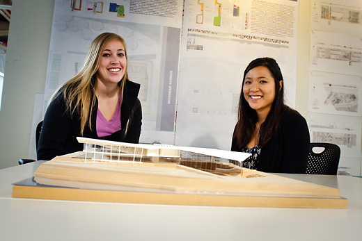 Leigh Davis and Catherine Truong with "The Canopy" design for the Eastside Recreation Center