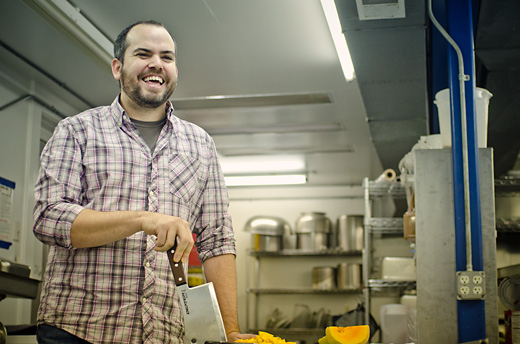 Brad Greenhill in the kitchen he shares with Jerusalem Garden