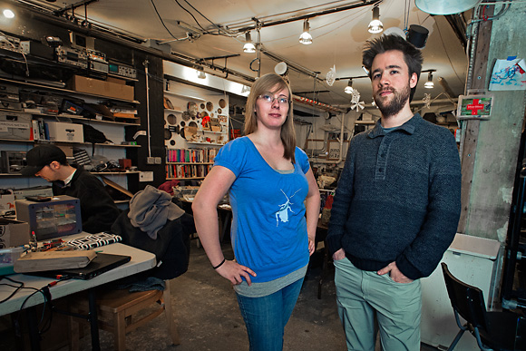 Dana Nelson and Josh Williams at All Hands Active Makerspace, Ann Arbor