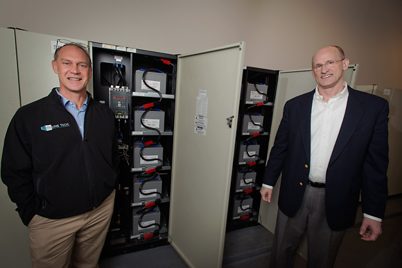L to R Yan Ness and Mike Klein with the battery power supply at Online Tech in Ann Arbor