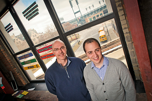 L to R Steve Burkett and Tyler Paxton at the Are You A Human space at the Madison Building in Detroit