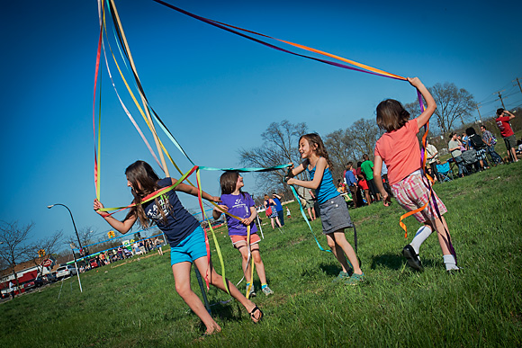 Dancing around the Maypole at Water Street