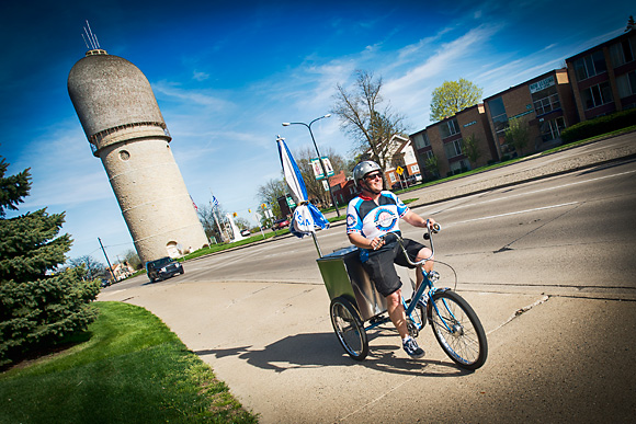 Rob Hess riding home past the Water Tower