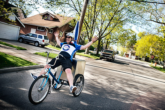 Rob Hess riding home on his ice cream bike