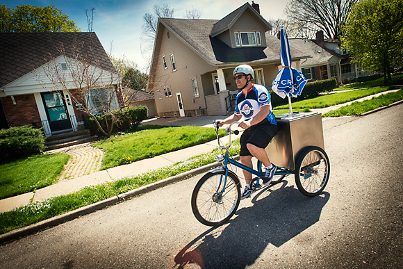 Rob Hess heading out for Depot Town on his ice cream bike