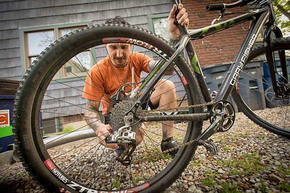 Jimmy Raggett hooks up his bike trailer