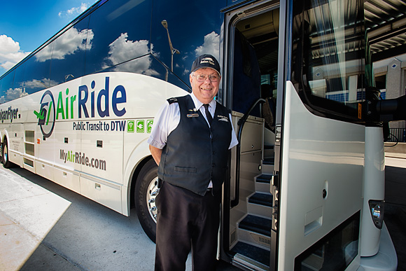 AirRide driver Harry Bentz at the North Terminal of Detroit Metro Airport