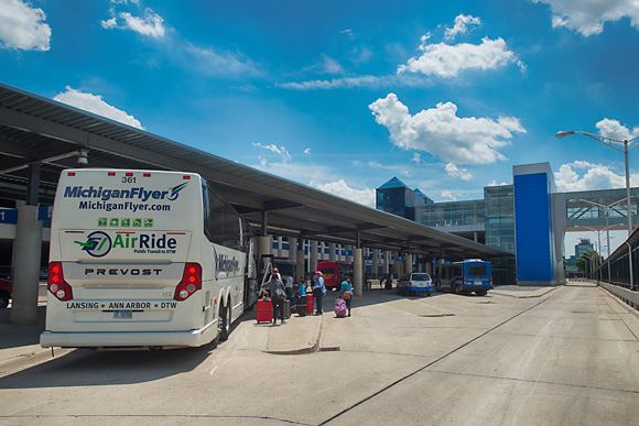 Passengers getting on the AirRide outside the North Terminal