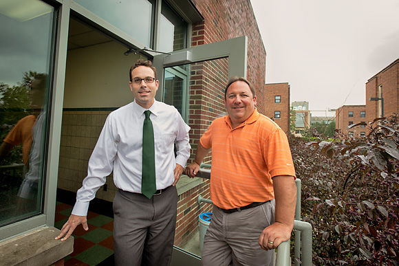 L to R Jay Peterson and Bob Densic outside Rackham Hall