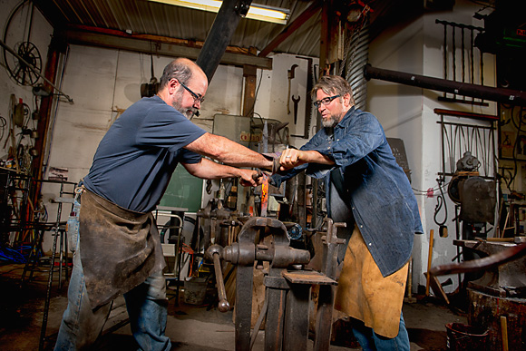 Scott Lankton and Jim Roth at Scott's blacksmith studio