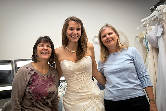 L to R Sandy and Kristen Oltersdorf with Carole Brady at The Brides Project Boutique