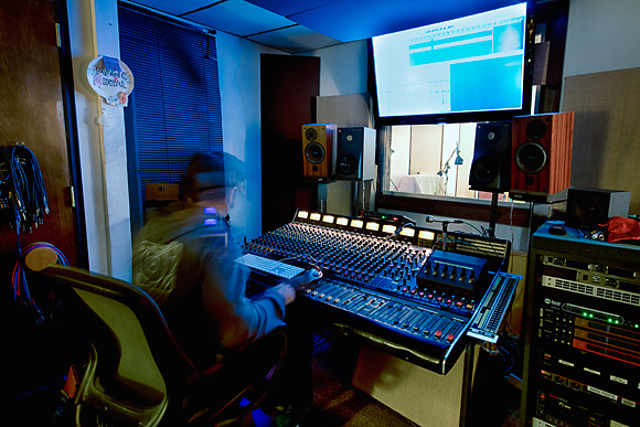 Jim Roll in the control room of Backseat Productions