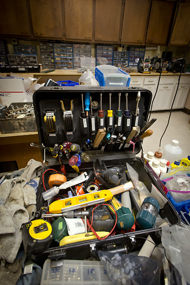 The repair room at the Ann Arbor Pinball Museum