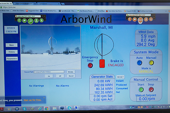 ArborWind can remotely control and monitor it's vertical-axis wind turbine in Marshall